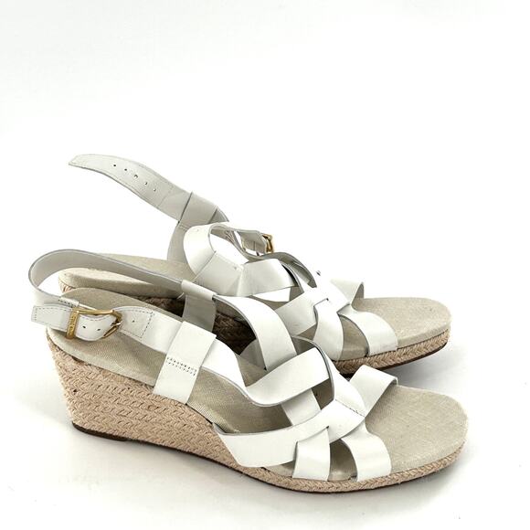 NWOT Cole Haan Crystal Leather Espadrilles Sandals 9 White Wedge Women’s - Picture 4 of 8